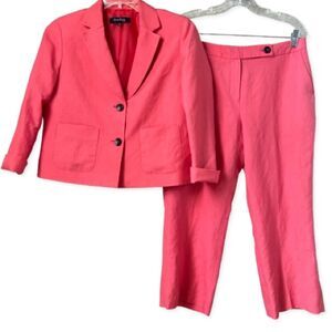 Evan Picone Ramie Blend Salmon Pink Blazer Office Pant Set Jacket-6P/Pant-8P